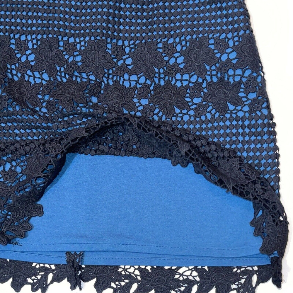 LOFT Ladies Skirt Black Cotton Over Blue Polyester Rayon Under Skirt Size 8 - Picture 3 of 5